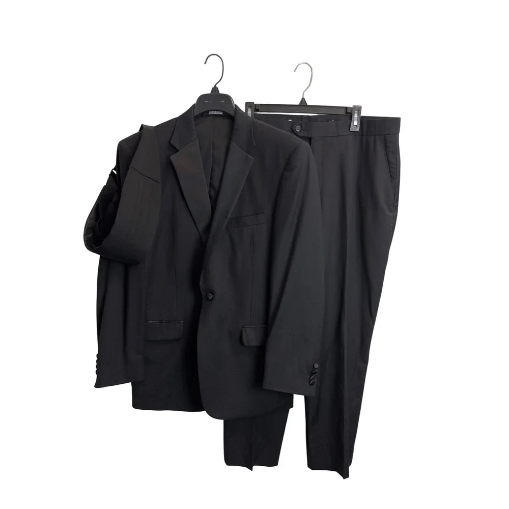 Jos.A Bank Mens Black Tuxedo Suit Jacket‎ 41R Pants 36X28 Cummerbund Formal 3 Pc